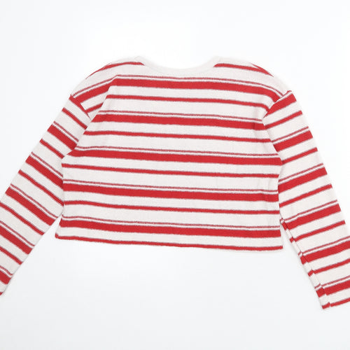 Zara Womens White Round Neck Striped Acrylic Pullover Jumper Size S