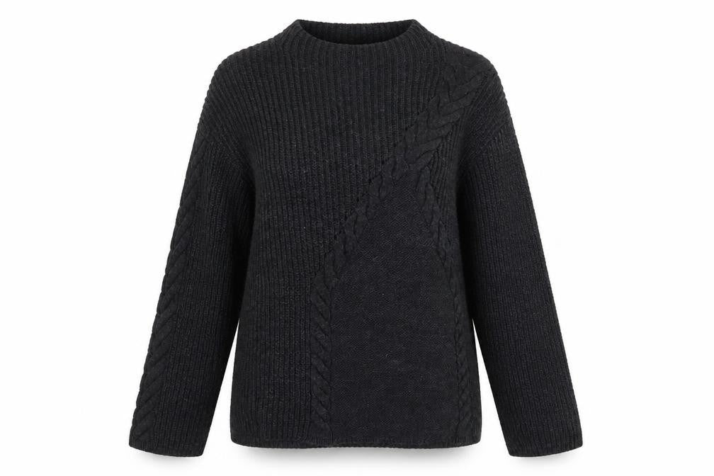 Front view of Marks & Spencer women’s grey mock neck acrylic jumper, size S