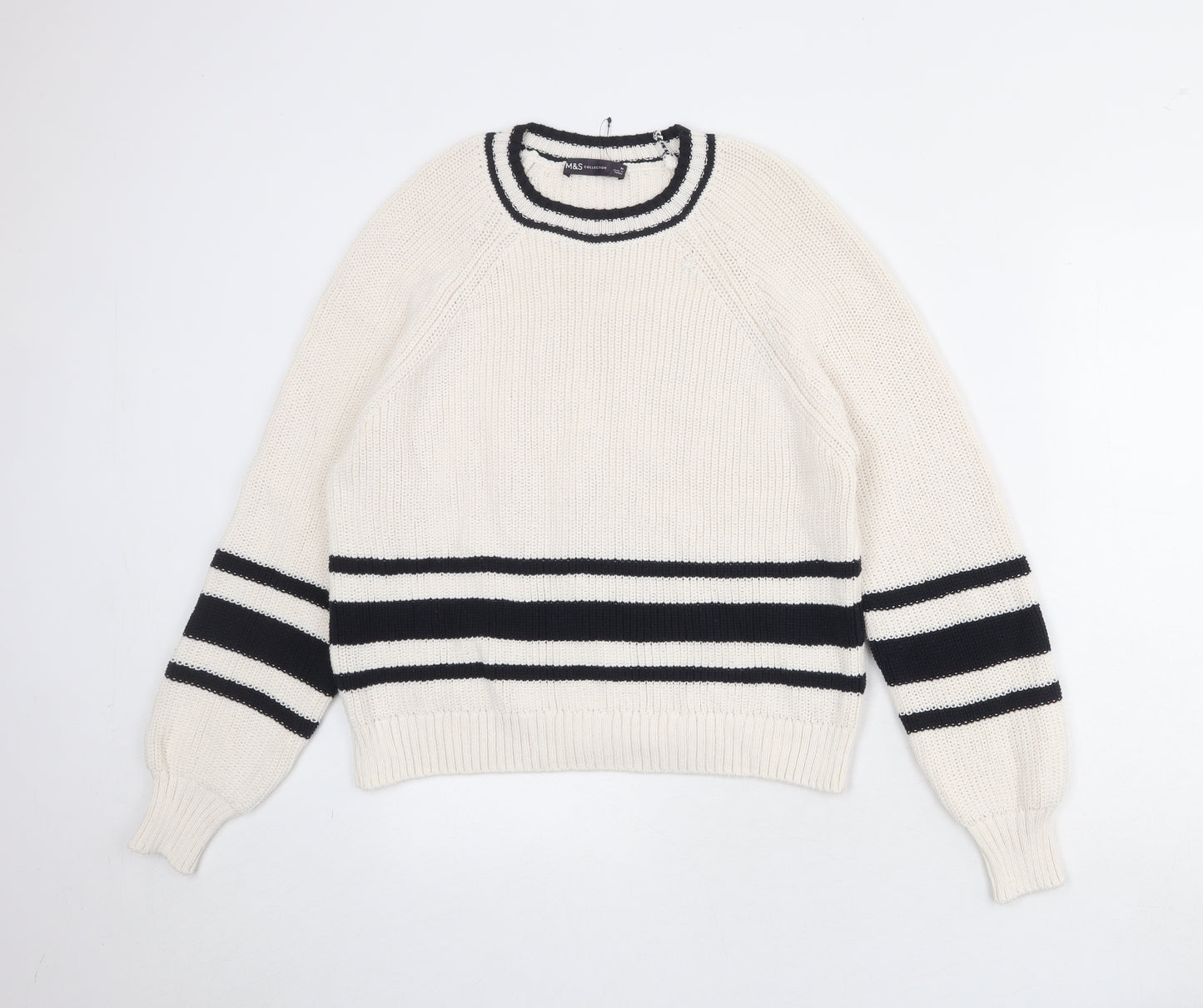 Marks and Spencer Womens Ivory Round Neck Cotton Pullover Jumper Size M