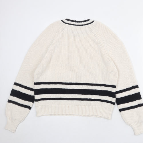 Marks and Spencer Womens Ivory Round Neck Cotton Pullover Jumper Size M