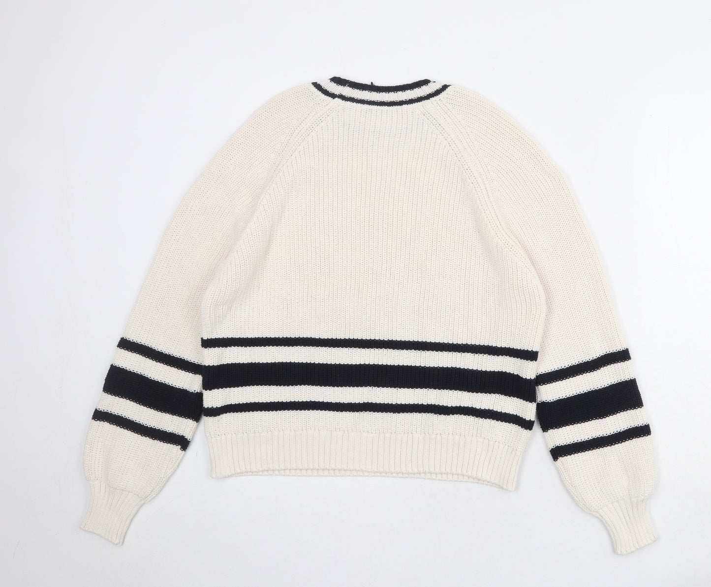 Marks and Spencer Womens Ivory Round Neck Cotton Pullover Jumper Size M