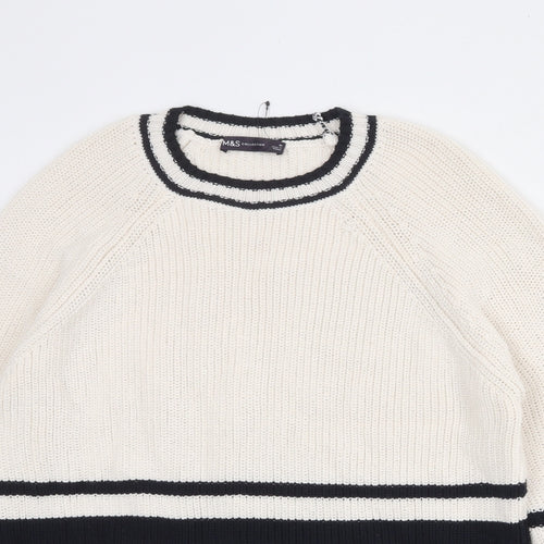 Marks and Spencer Womens Ivory Round Neck Cotton Pullover Jumper Size M