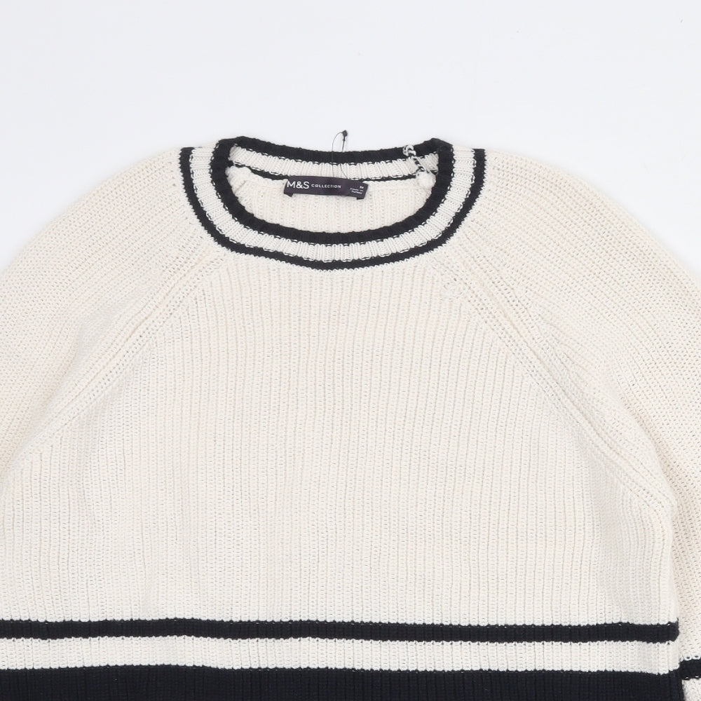 Marks and Spencer Womens Ivory Round Neck Cotton Pullover Jumper Size M