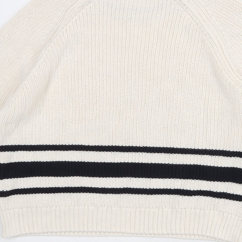 Marks and Spencer Womens Ivory Round Neck Cotton Pullover Jumper Size M