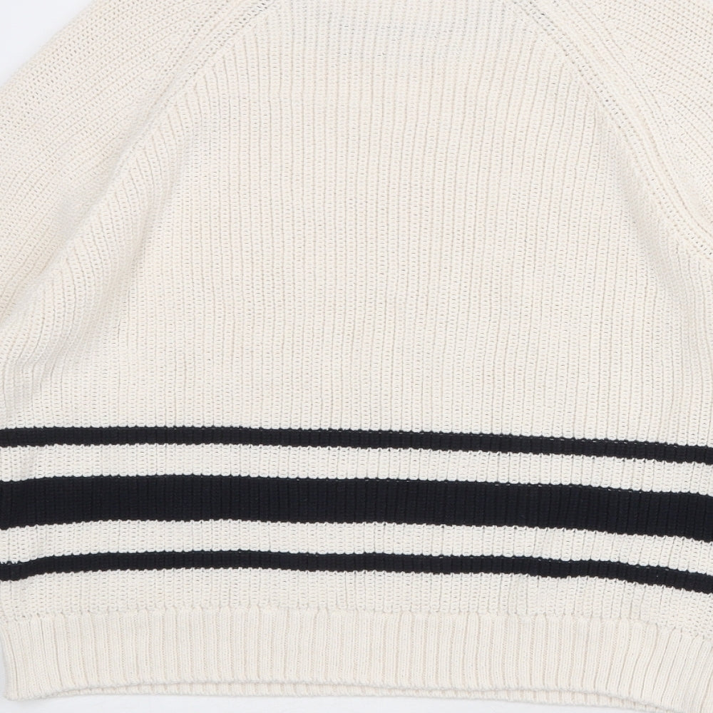 Marks and Spencer Womens Ivory Round Neck Cotton Pullover Jumper Size M