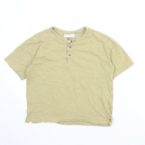 Zara Boys Brown 100% Cotton Basic T-Shirt Size 9-10 Years Round Neck Button