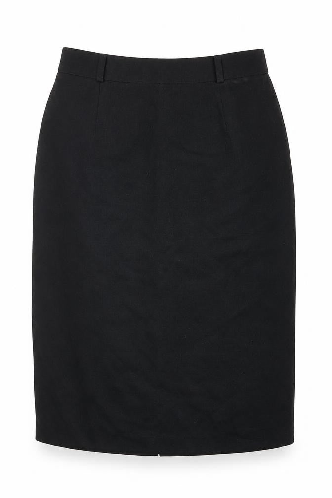Front view of C&A women’s black polyester straight & pencil skirt, size UK 14, zip