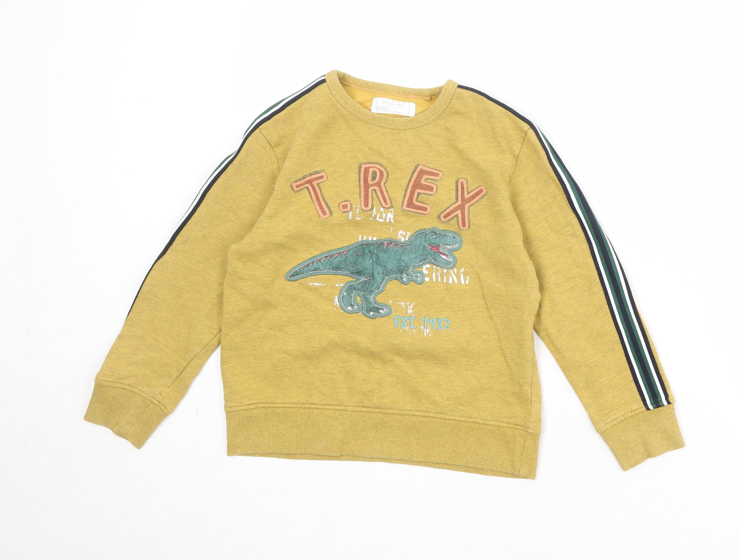 NEXT Boys Yellow Cotton Pullover Sweatshirt Size 8 Years Pullover - T-Rex