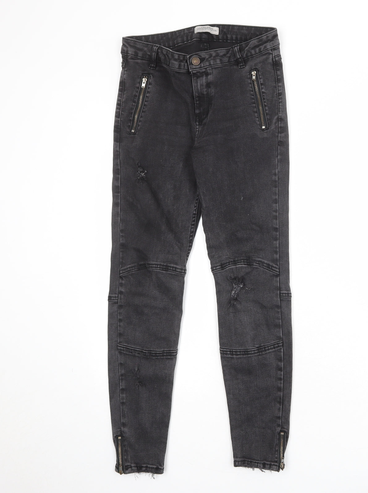 Zara Womens Grey Cotton Skinny Jeans Size 12 Regular Zip