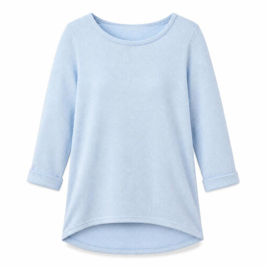 Front view of New Look women’s blue boat neck polyester jumper, size UK 8