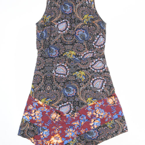 Topshop Womens Multicoloured Geometric Viscose A-Line Size 8 Round Neck Zip