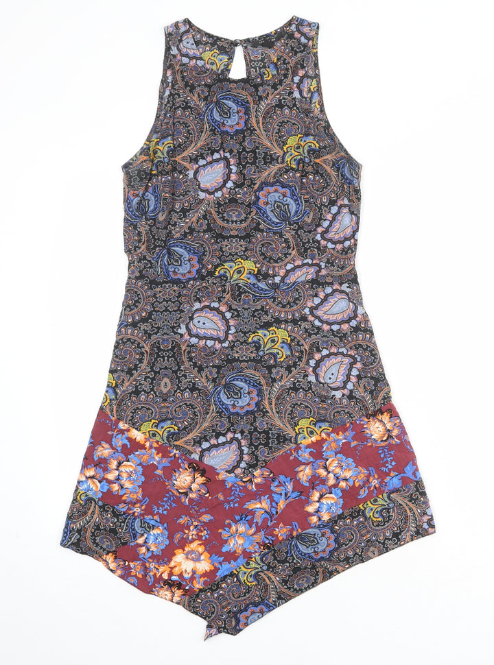 Topshop Womens Multicoloured Geometric Viscose A-Line Size 8 Round Neck Zip