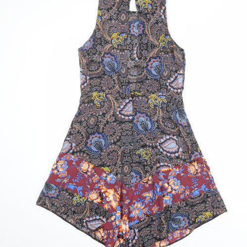 Topshop Womens Multicoloured Geometric Viscose A-Line Size 8 Round Neck Zip
