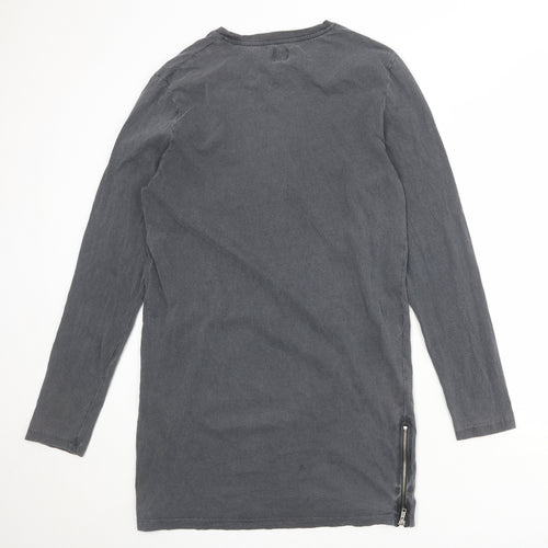 ASOS Womens Grey 100% Cotton T-Shirt Dress Size M Round Neck Zip - Zip detail on sides