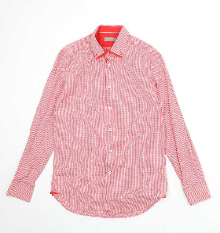 Man At LA Mens Red Check Cotton Button-Up Size S Collared Button