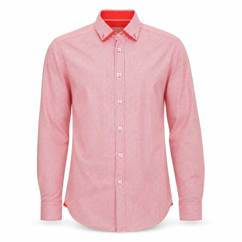 Man At LA Mens Red Check Cotton Button-Up Size S Collared Button