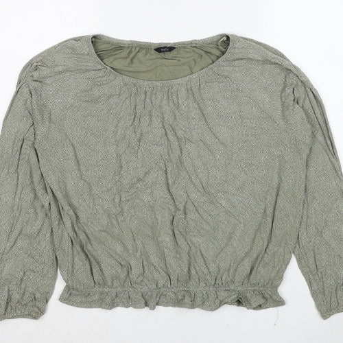M&Co Womens Green Geometric Viscose Basic Blouse Size 12 Boat Neck