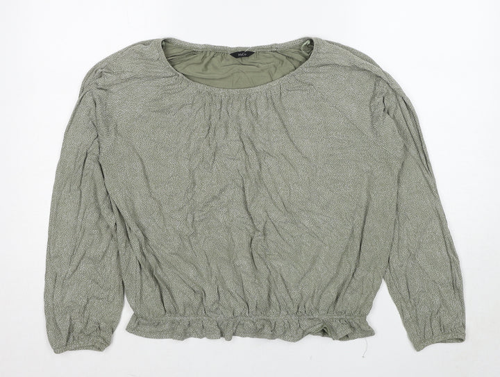 M&Co Womens Green Geometric Viscose Basic Blouse Size 12 Boat Neck