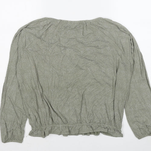 M&Co Womens Green Geometric Viscose Basic Blouse Size 12 Boat Neck