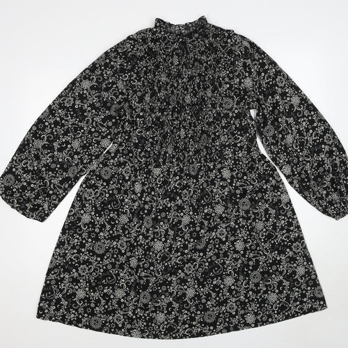 New Look Womens Black Geometric Polyester A-Line Size 10 Round Neck Button - Flower sun pattern