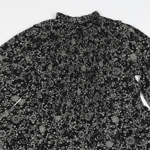 New Look Womens Black Geometric Polyester A-Line Size 10 Round Neck Button - Flower sun pattern