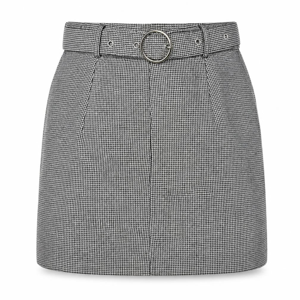 H&M Womens Grey Geometric Cotton A-Line Skirt Size 8 Zip - Houndstooth Pattern Belted