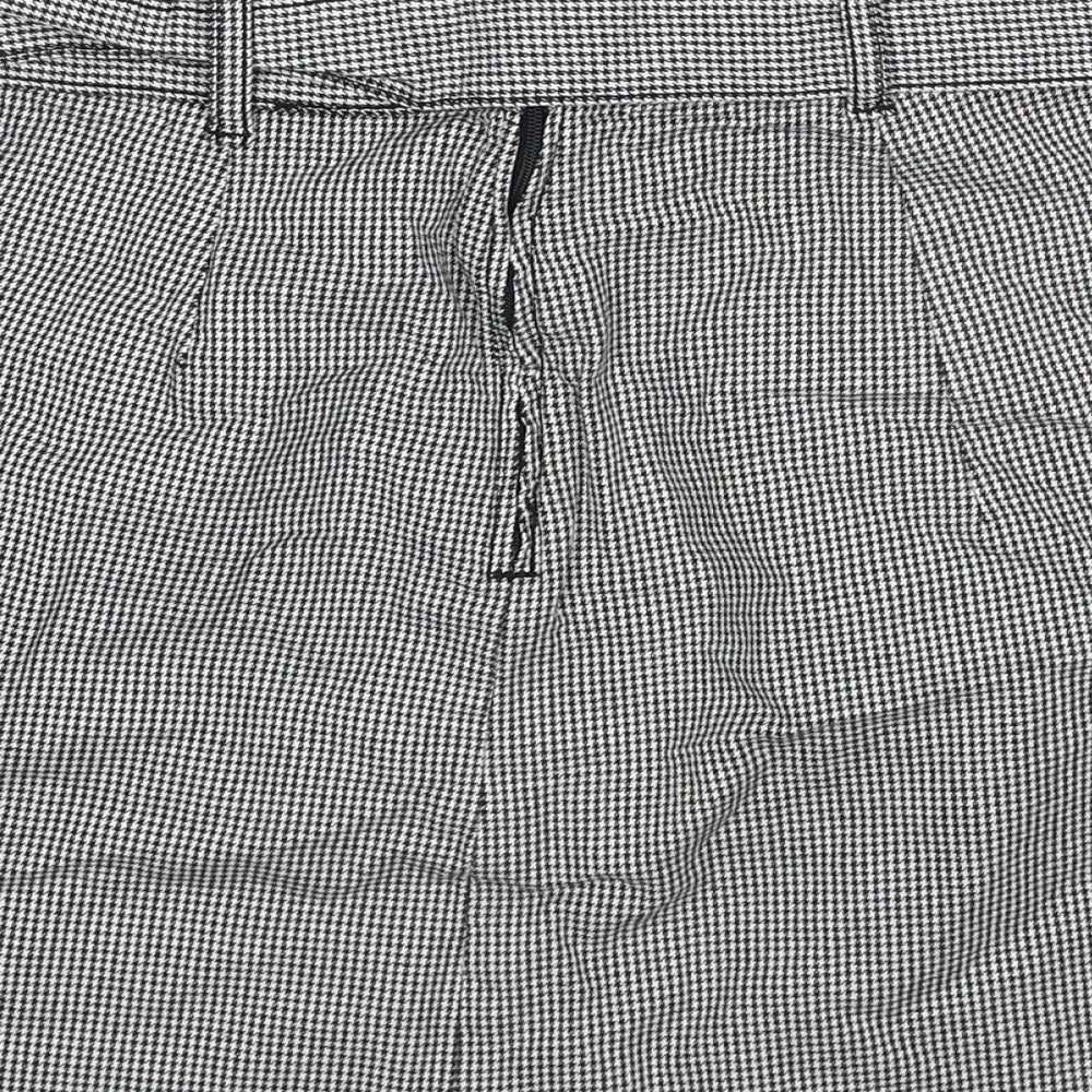 H&M Womens Grey Geometric Cotton A-Line Skirt Size 8 Zip - Houndstooth Pattern Belted