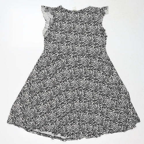 H&M Womens Black Geometric Viscose Fit & Flare Size L V-Neck Pullover