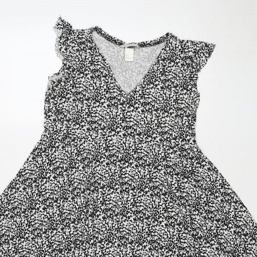 H&M Womens Black Geometric Viscose Fit & Flare Size L V-Neck Pullover