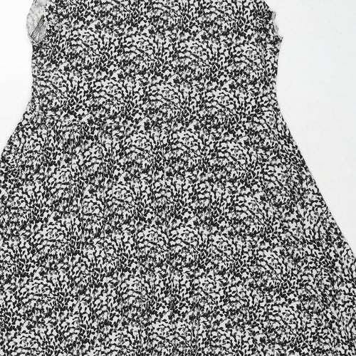 H&M Womens Black Geometric Viscose Fit & Flare Size L V-Neck Pullover