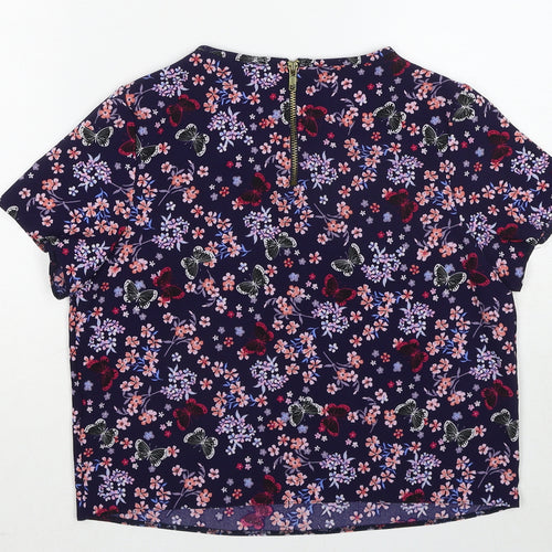 New Look Girls Multicoloured Floral Polyester Basic Blouse Size 14 Years Boat Neck Zip - Butterfly Pattern