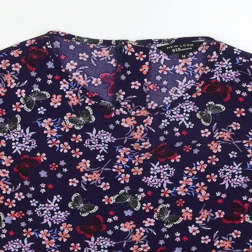 New Look Girls Multicoloured Floral Polyester Basic Blouse Size 14 Years Boat Neck Zip - Butterfly Pattern