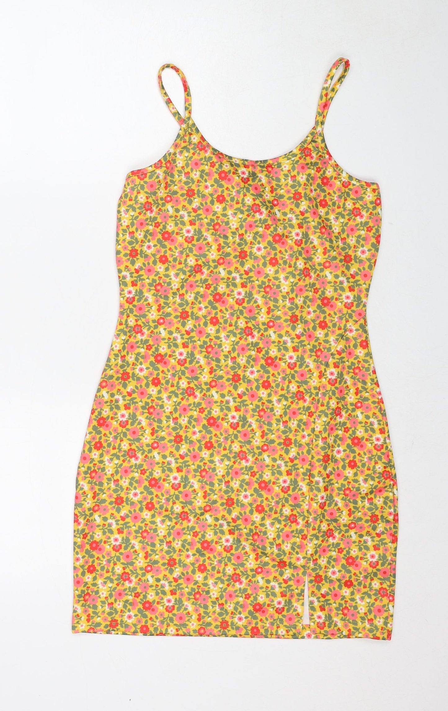 Wednesday's Girl Womens Yellow Floral Polyester Slip Dress Size XS Round Neck Pullover