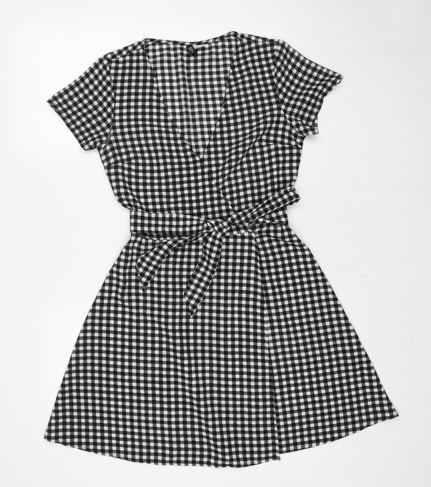 Divided by H&M Womens Black Check Polyester Wrap Dress Size 8 V-Neck Snap