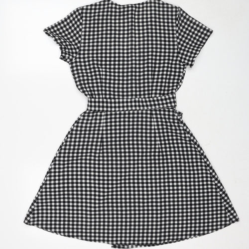 Divided by H&M Womens Black Check Polyester Wrap Dress Size 8 V-Neck Snap