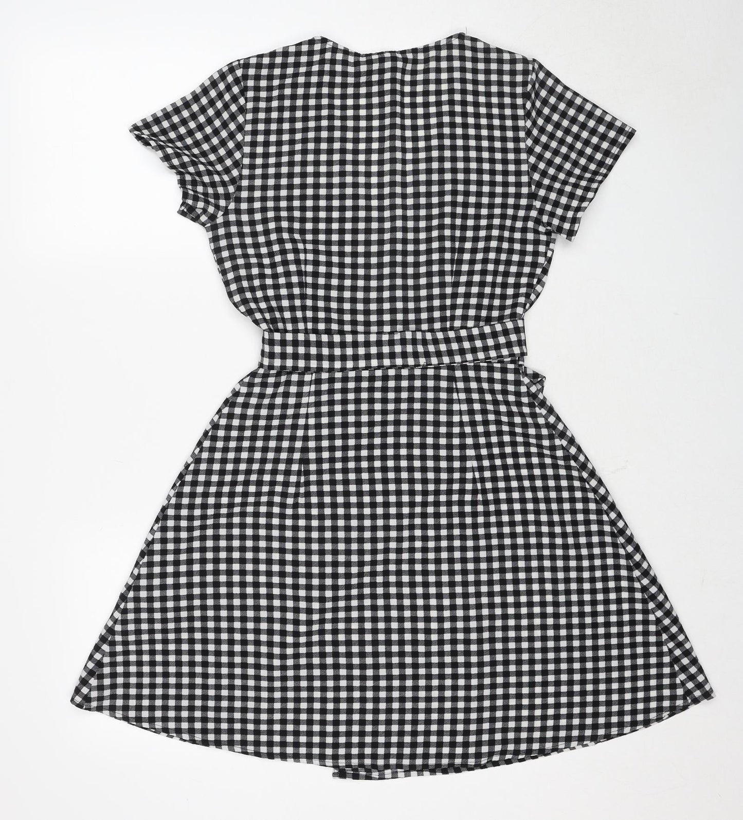 Divided by H&M Womens Black Check Polyester Wrap Dress Size 8 V-Neck Snap