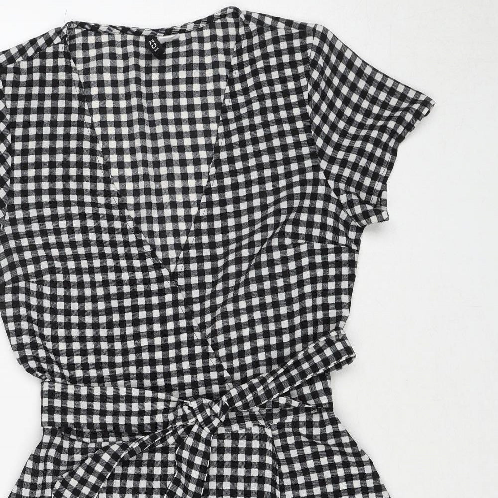 Divided by H&M Womens Black Check Polyester Wrap Dress Size 8 V-Neck Snap