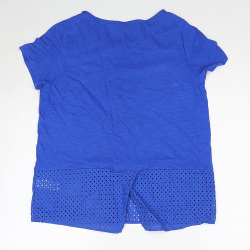 Marks and Spencer Womens Blue Cotton Basic T-Shirt Size 14 Round Neck