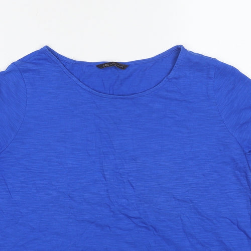 Marks and Spencer Womens Blue Cotton Basic T-Shirt Size 14 Round Neck