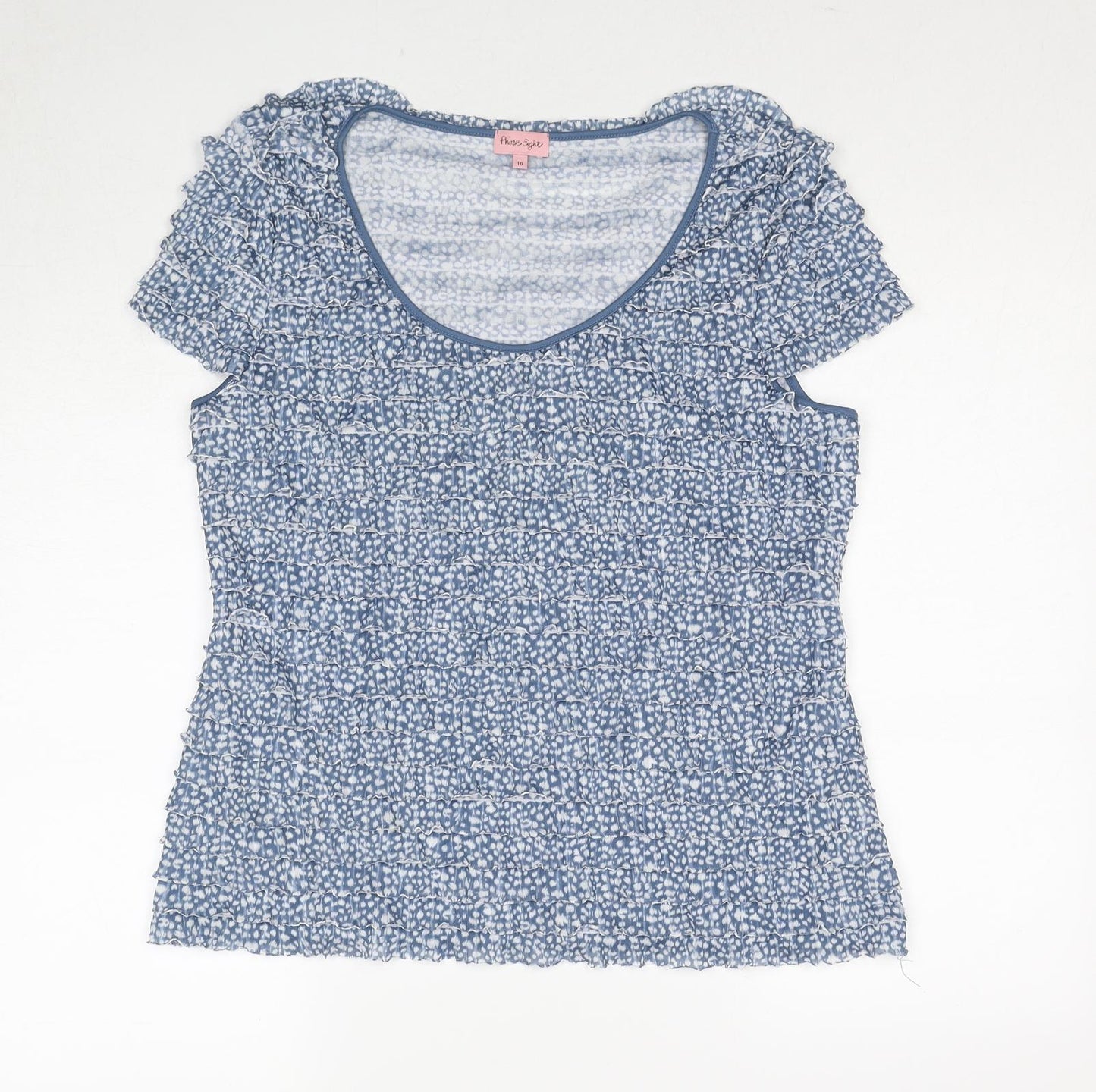 Phase Eight Womens Blue Geometric Polyester Basic T-Shirt Size 8 Scoop Neck