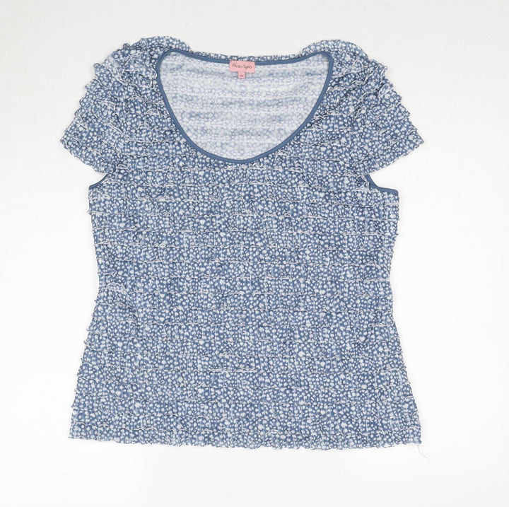 Phase Eight Womens Blue Geometric Polyester Basic T-Shirt Size 8 Scoop Neck