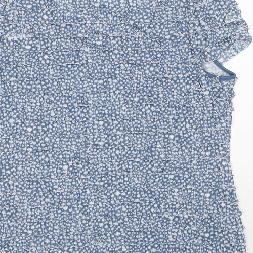 Phase Eight Womens Blue Geometric Polyester Basic T-Shirt Size 8 Scoop Neck