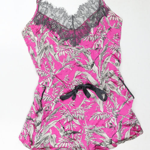 John Lewis Womens Pink Geometric Silk Playsuit One-Piece Size M Button - Leaf Print Lace Neckline