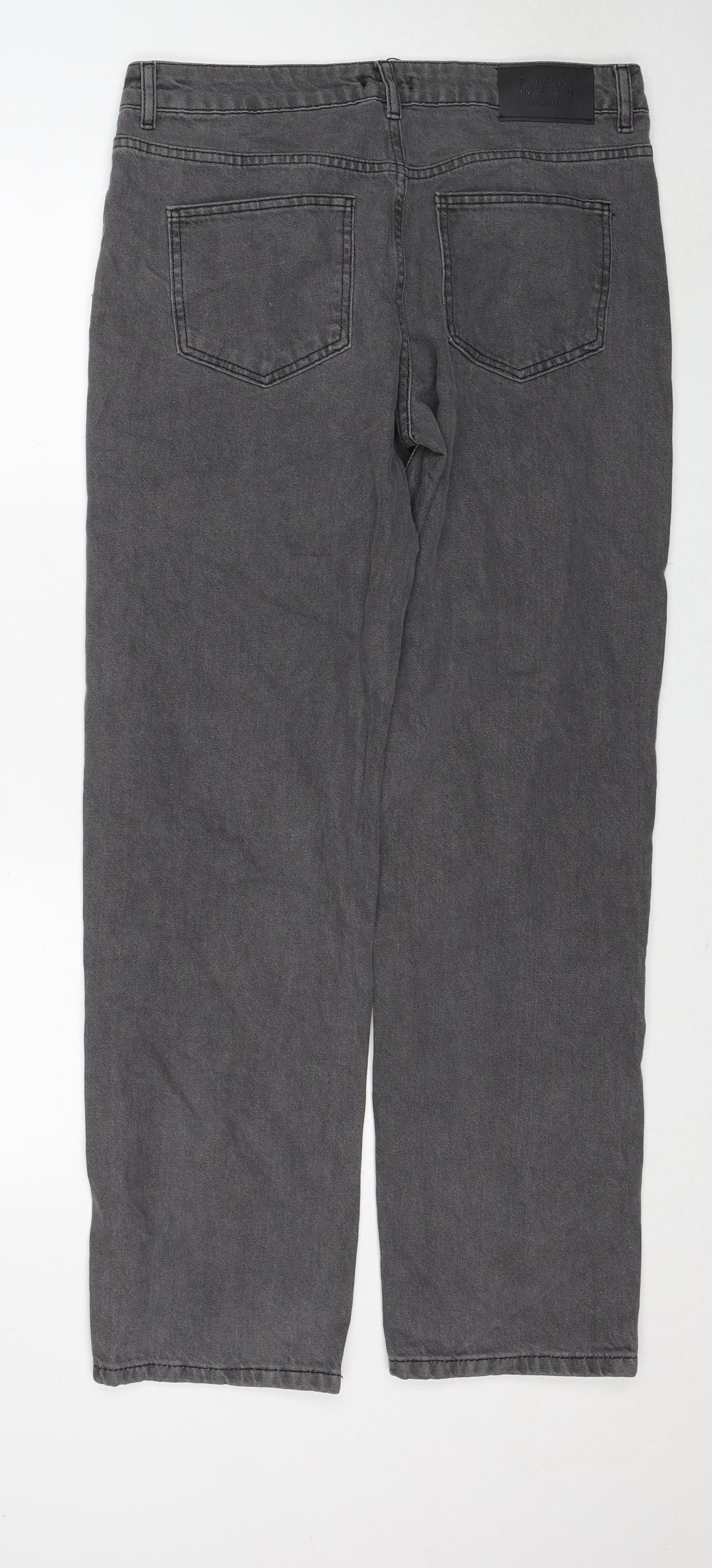 Boohoo Mens Grey Cotton Straight Jeans Size 32 in Regular Zip