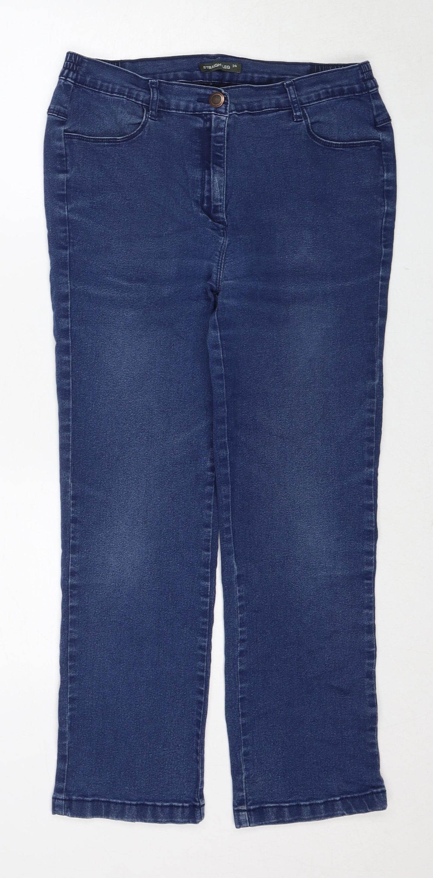 Bonmarché Womens Blue Cotton Straight Jeans Size 14 Regular Zip