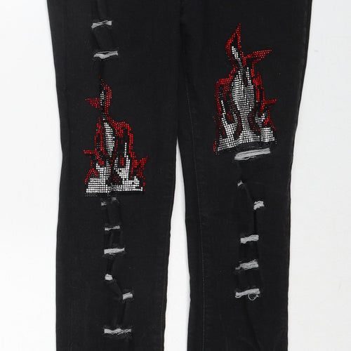 JK Attire Womens Black Cotton Skinny Jeans Size 12 Regular Zip - Fire
