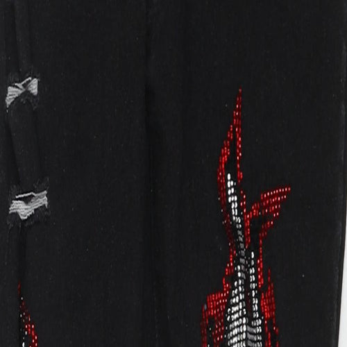 JK Attire Womens Black Cotton Skinny Jeans Size 12 Regular Zip - Fire