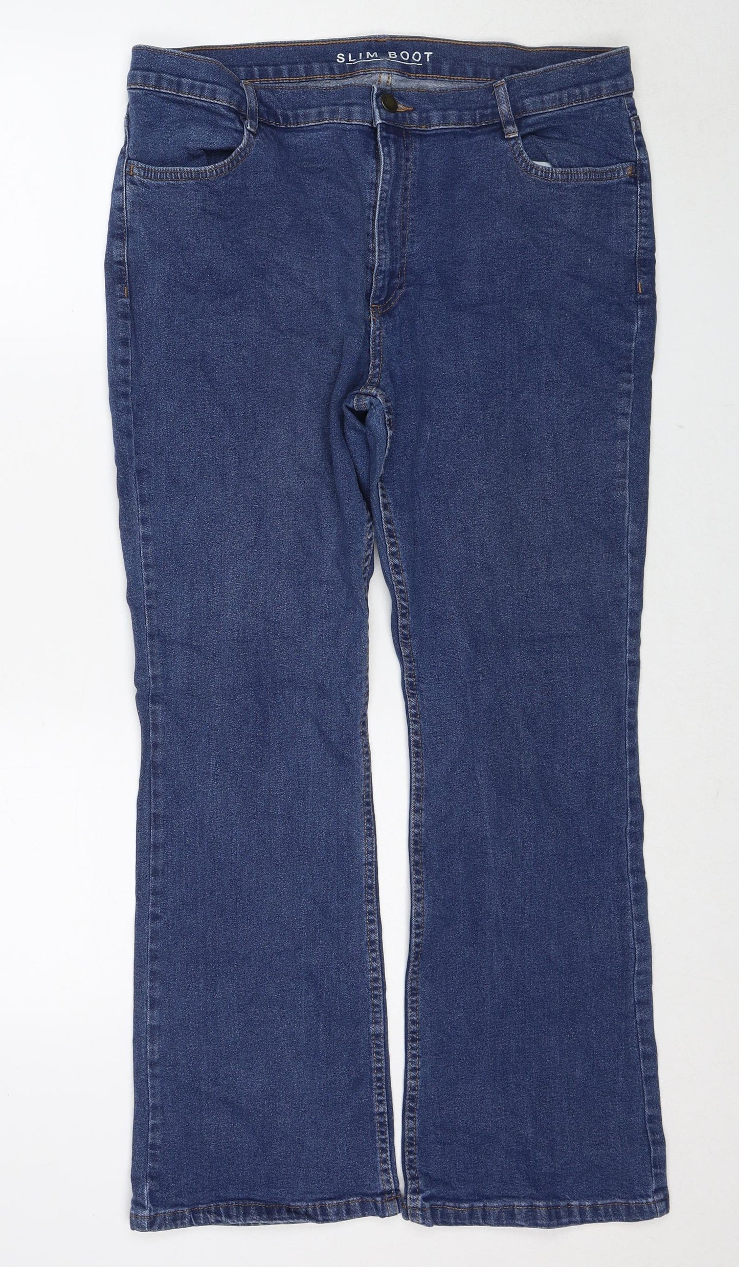 Marks and Spencer Womens Blue Cotton Bootcut Jeans Size 16 Slim Zip