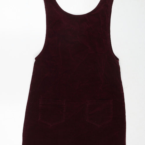 New Look Womens Red Cotton Pinafore/Dungaree Dress Size 6 Scoop Neck Pullover