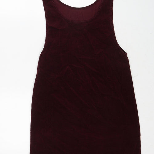 New Look Womens Red Cotton Pinafore/Dungaree Dress Size 6 Scoop Neck Pullover
